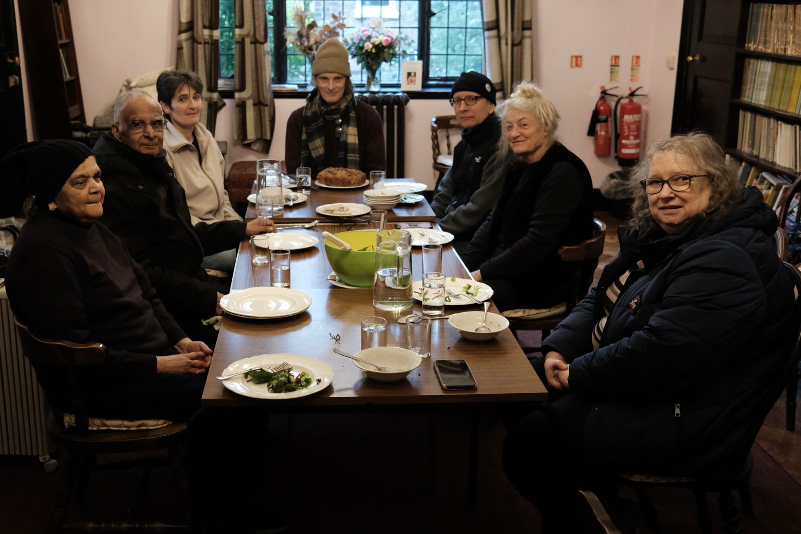 Community members gathering at the hall
